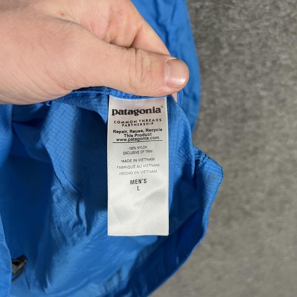 Patagonia Jacket Mens Large Blue Houdini Nylon Hooded Windbreaker Lightweight - Picture 7 of 11
